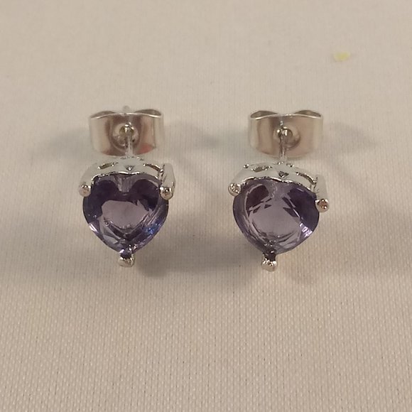 18K White Gold Plated Purple Heart Shape Diamond Zircon Stud Earrings 1.71ctw - Picture 2 of 6